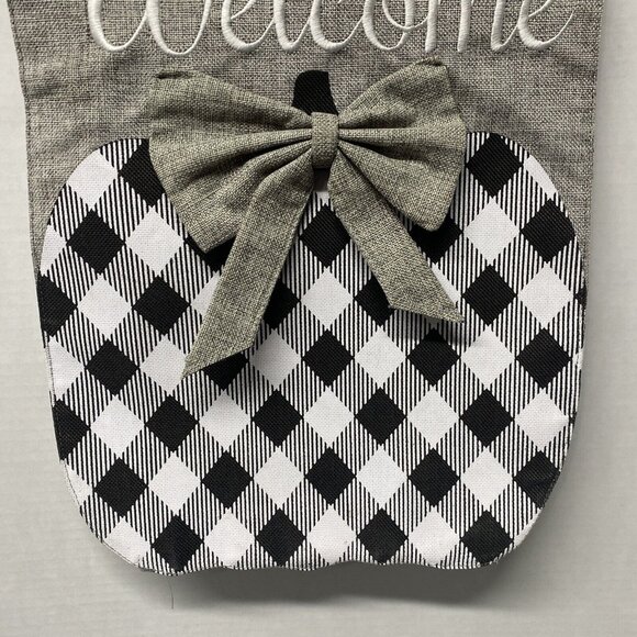 Pumpkin Burlap Fall Flag Autumn Welcome Sign Checkered Double Side Black White - Picture 4 of 7